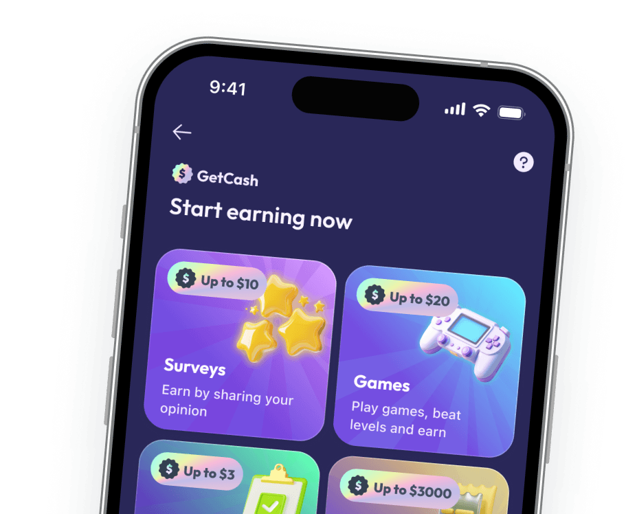 GetCash app interface showing game-based earning opportunities